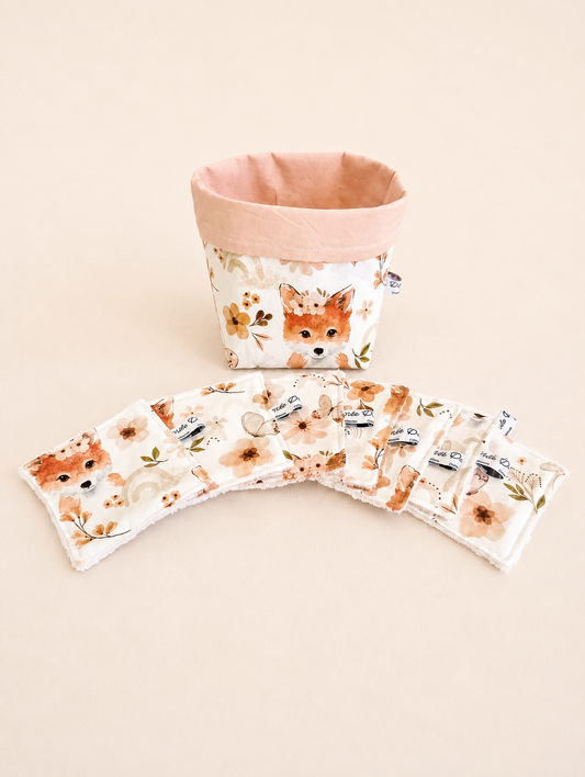 Panier avec 7 lingettes motif renard