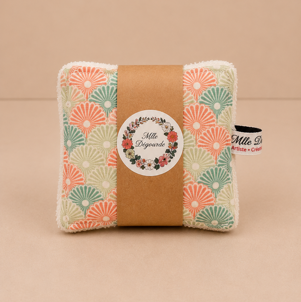 Lot de 5 lingettes démaquillantes lavables faites main, Eventail_color, personnalisables – Mlle Dégourdie