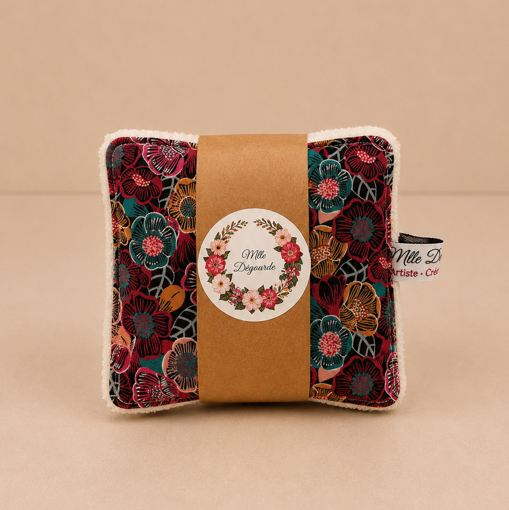 Lot de 5 lingettes démaquillantes lavables faites main, Imprim_Douce_Fleur_Multico, personnalisables – Mlle Dégourdie