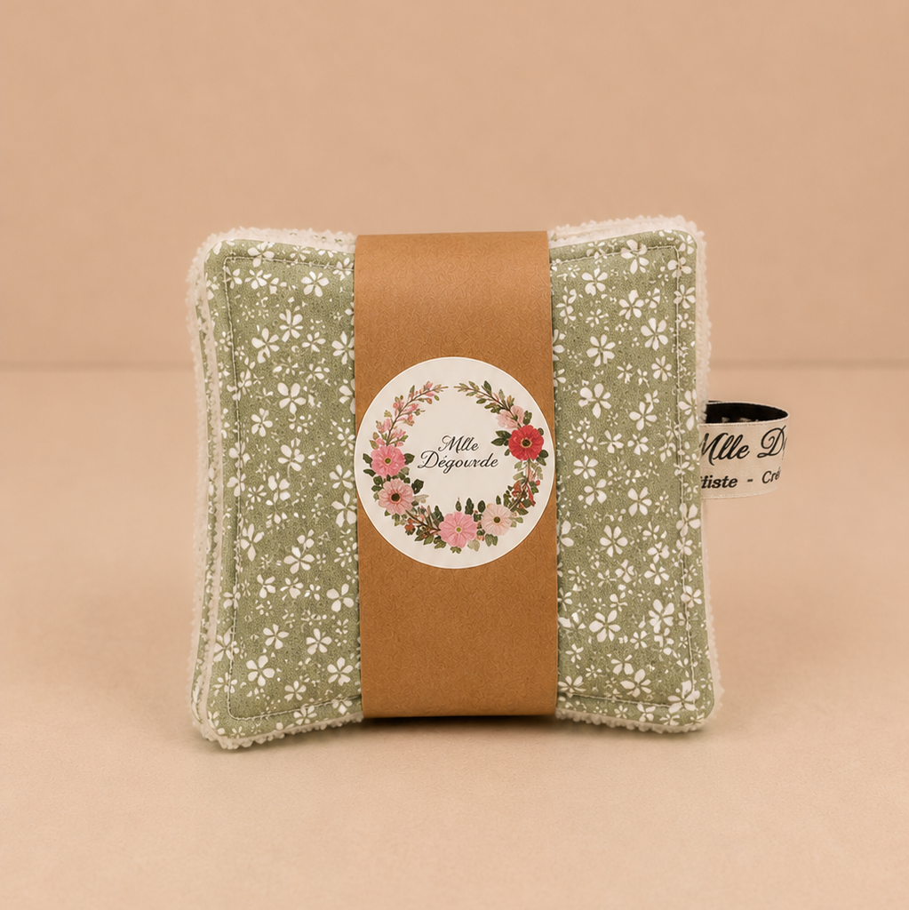 Lot de 5 lingettes démaquillantes lavables faites main, Lingettes_fleurs_laurier_blanches, personnalisables – Mlle Dégourdie