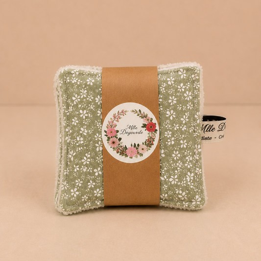 Lot de 5 lingettes démaquillantes lavables faites main, Lingettes_fleurs_laurier_blanches, personnalisables – Mlle Dégourdie