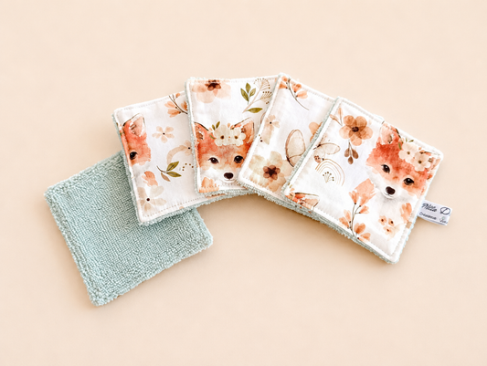 Lot de 5 lingettes lavable avec motif renard