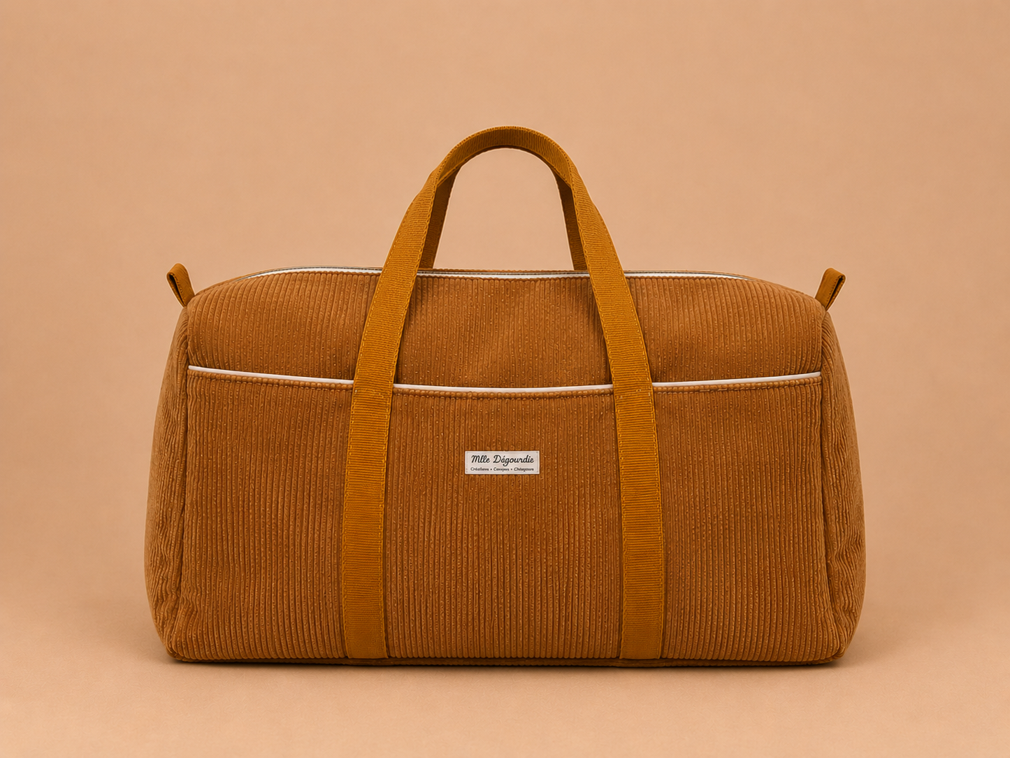 Sac de voyage sport personnalisable fait main en velours côtelé, camel – Mlle Dégourdie