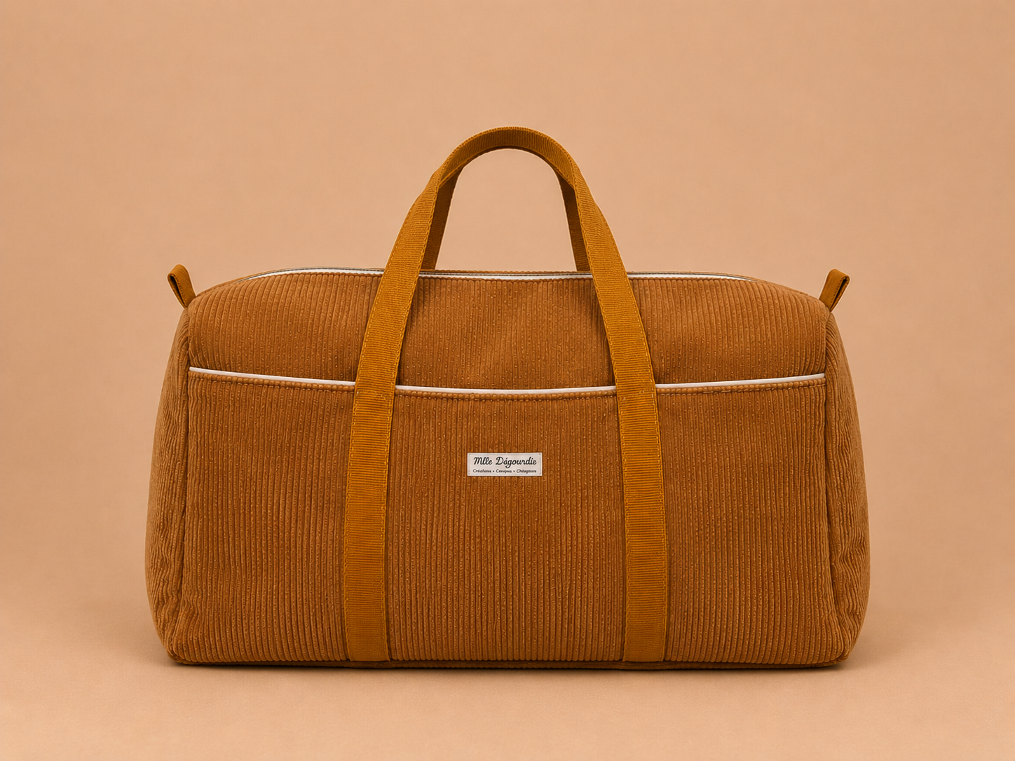 Sac de voyage sport personnalisable fait main en velours côtelé, camel – Mlle Dégourdie