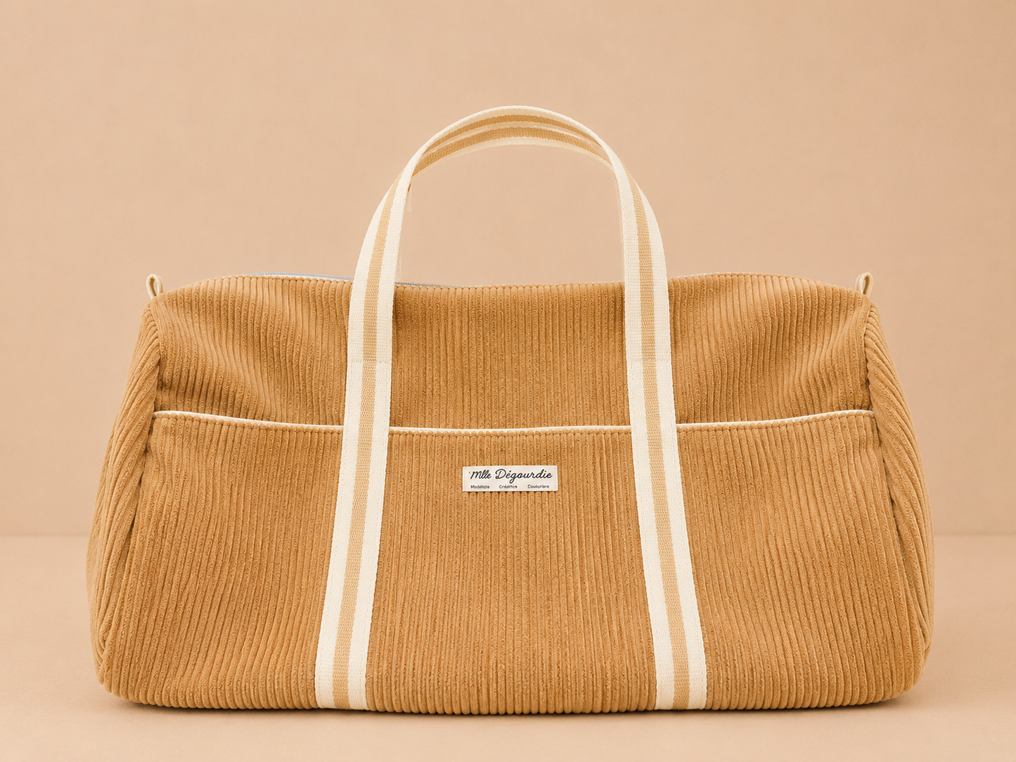 Sac de voyage sport personnalisable fait main en velours côtelé, couleur ocre – Mlle Dégourdie