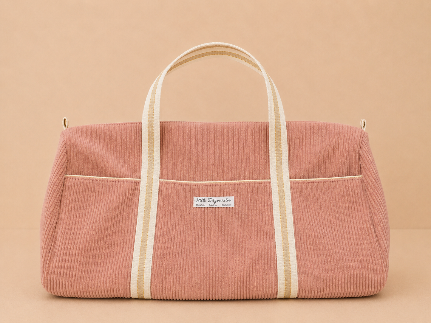 Sac de voyage sport personnalisable fait main en velours côtelé, vieux rose– Mlle Dégourdie