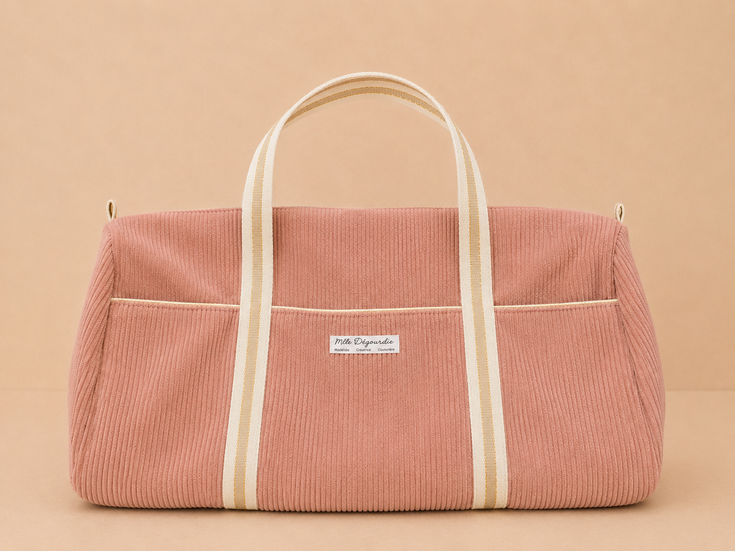 Sac de voyage sport personnalisable fait main en velours côtelé, vieux rose– Mlle Dégourdie