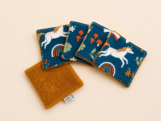 lot de 5 lingettes avec licorne et animaux