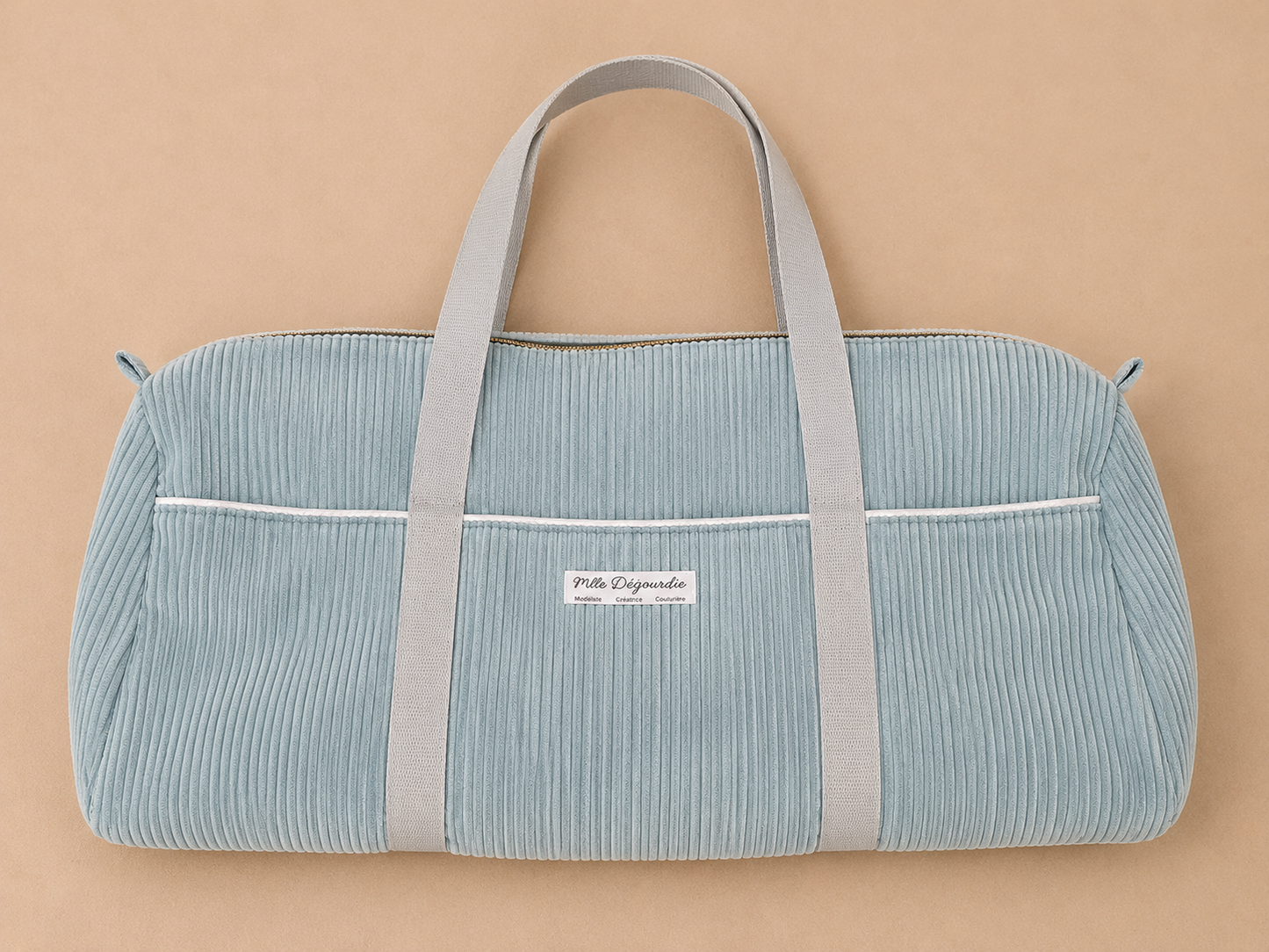 Sac de voyage sport personnalisable fait main en velours côtelé, bleu céladon– Mlle Dégourdie
