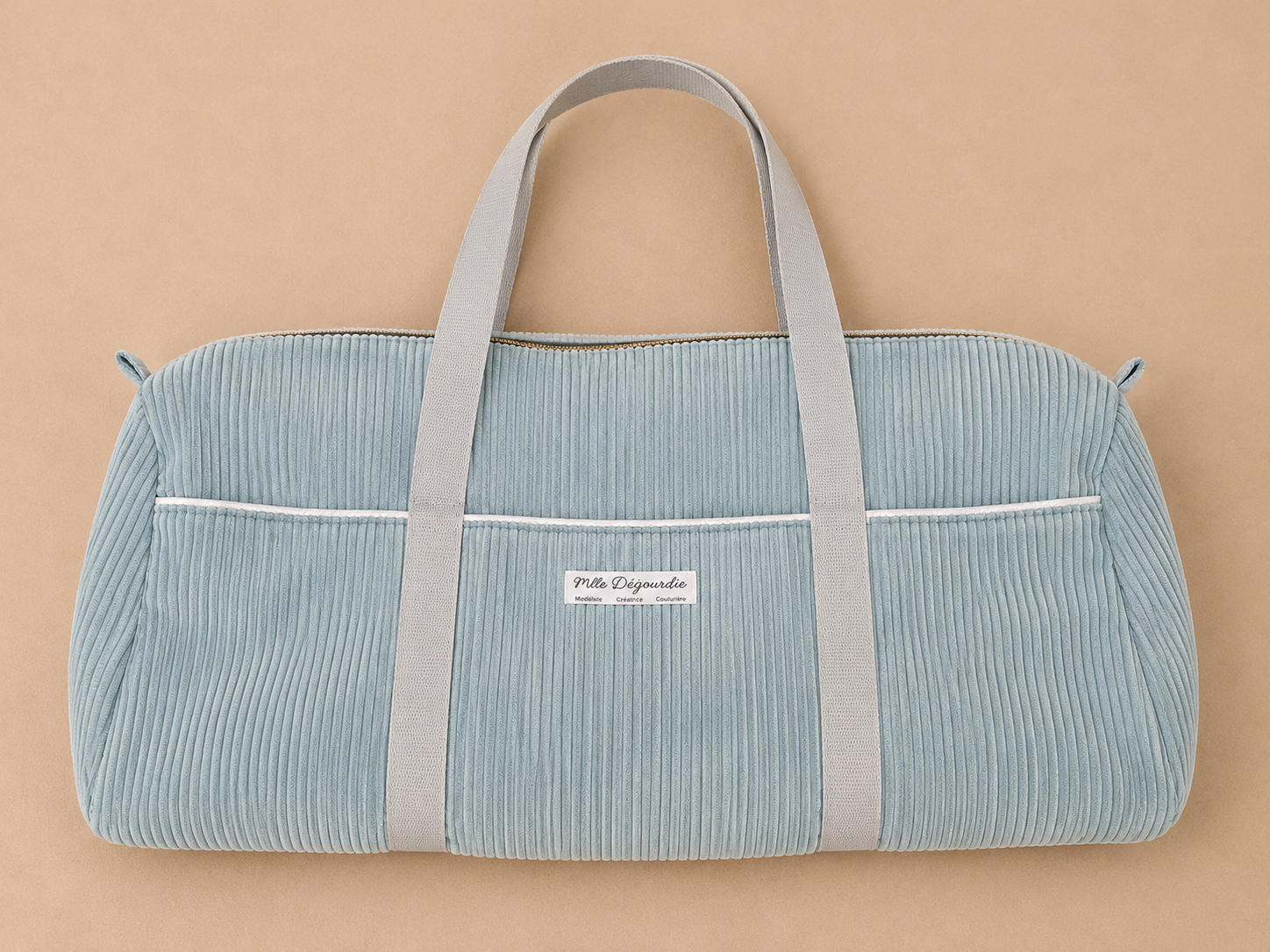 Sac de voyage sport personnalisable fait main en velours côtelé, bleu céladon– Mlle Dégourdie